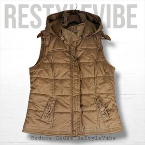 NEW YORK & CO Women’s Size L Vest Puffer Style Gold Removable Hood